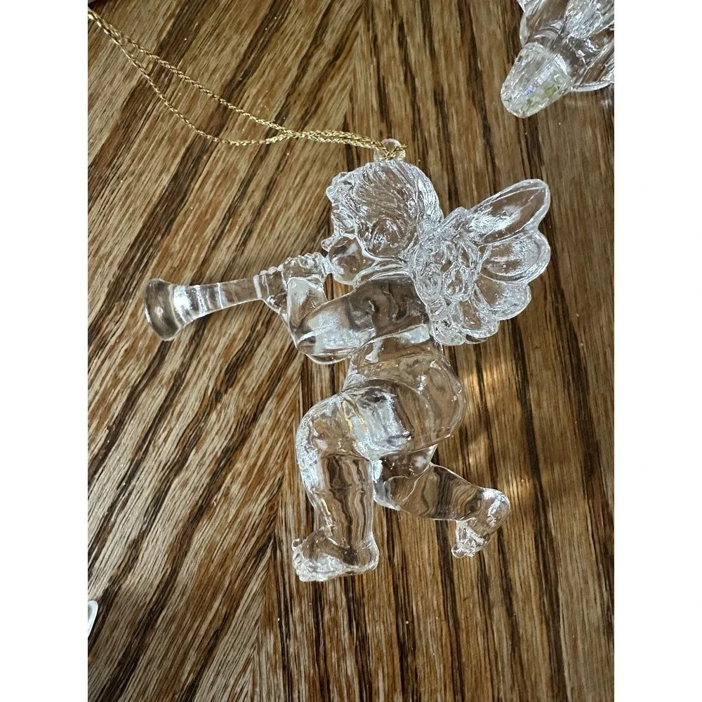 Vintage Christmas Ornaments Heart‎ Cherub Angel Tree Clear Acrylic Lot Of 5